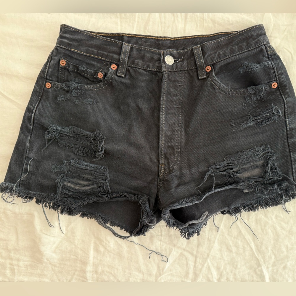 Levi's Black Distressed Jean Shorts
